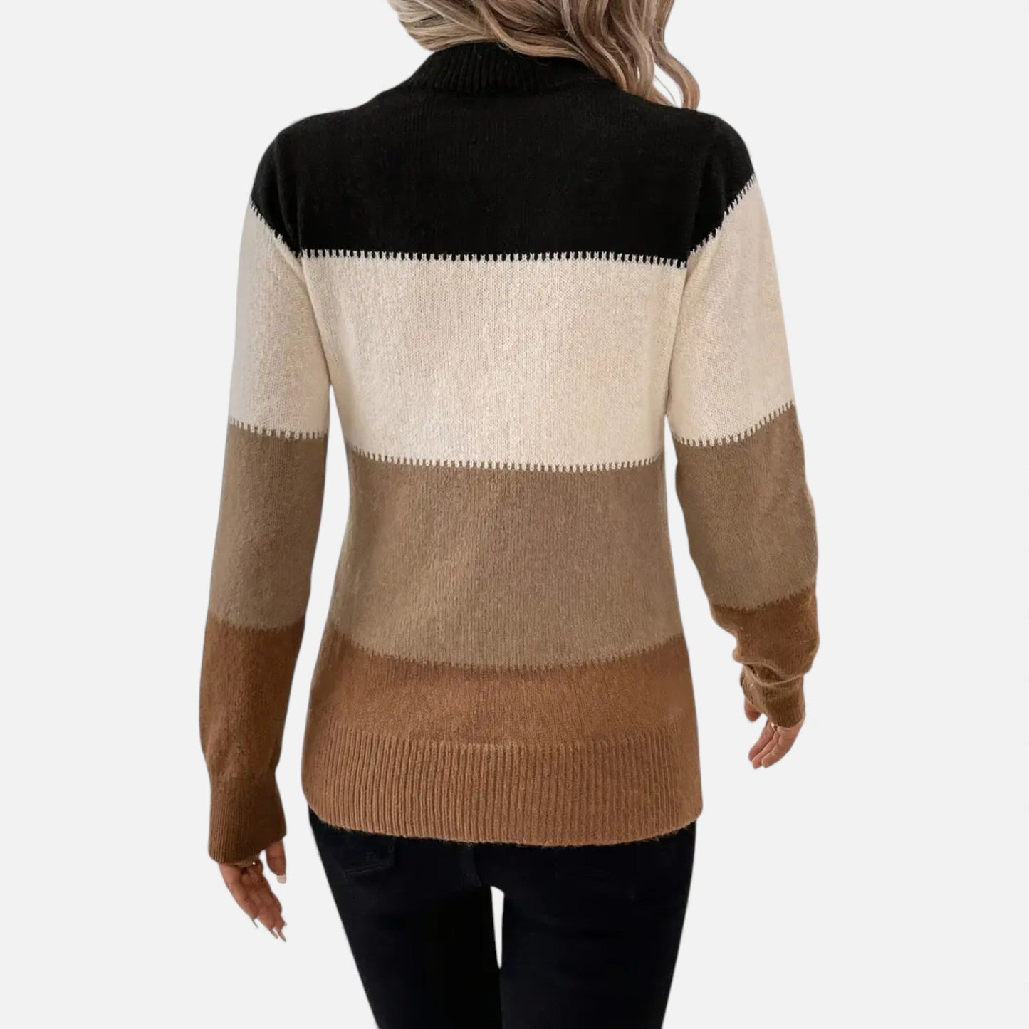 Just-Outlet | Women’s Sweater – Elegant Striped Crew-Neck