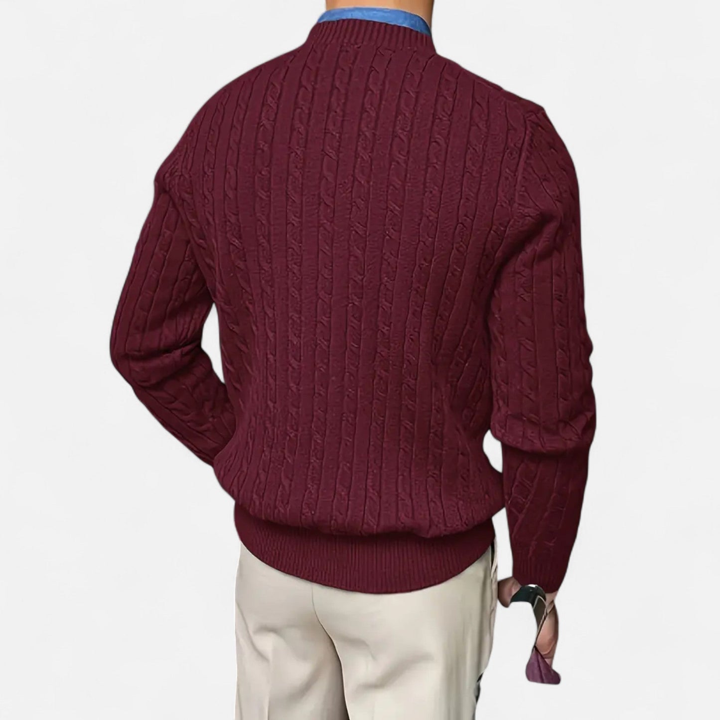 Just-Outlet | Men’s Round Neck Twisted Rope Knit Sweater – Classic Cable Jumper