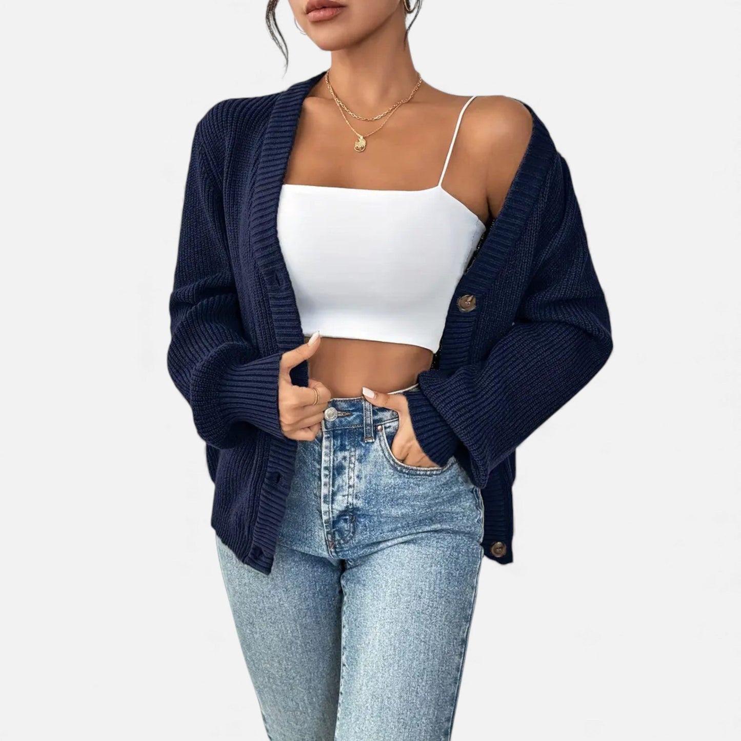 Just-Outlet | Women’s Knitted Cardigan Sweater – Elegant Front-Button Design