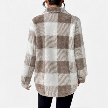 Just-Outlet | Women’s Plush Checkered Winter Jacket – High-Elasticity Coat