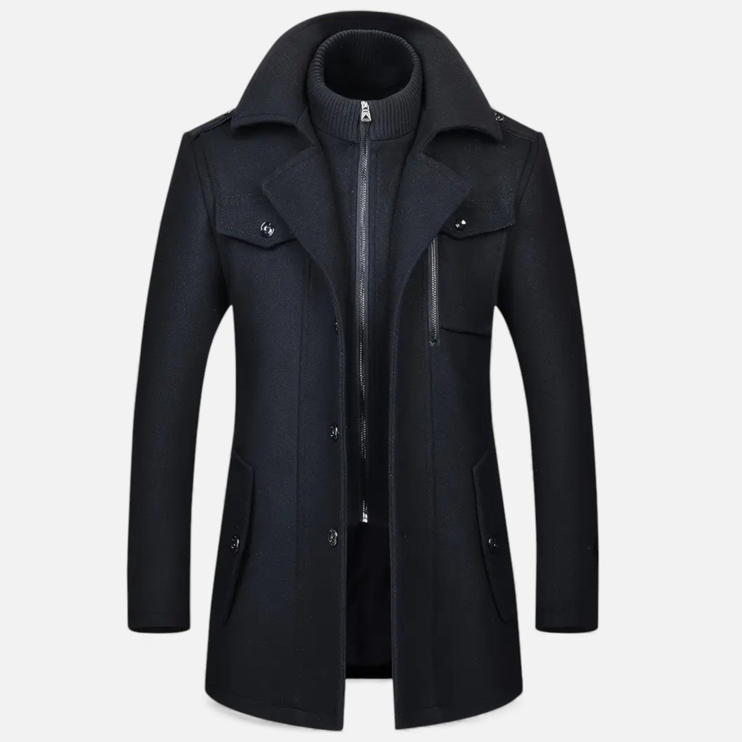 Just-Outlet | Men’s Long Coat – Vintage Contrast-Collar Elegance