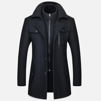 Just-Outlet | Men’s Long Coat – Vintage Contrast-Collar Elegance