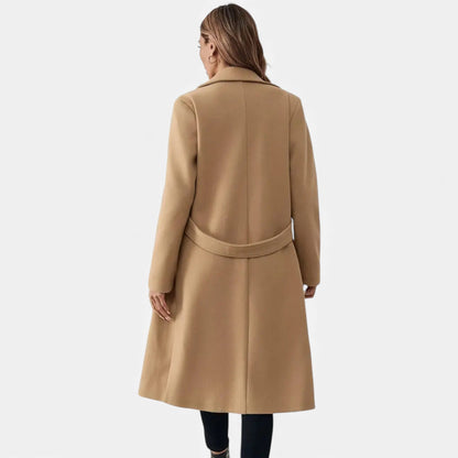 Just-Outlet | Women’s Longline Coat – Double-Belt A-Line Elegance