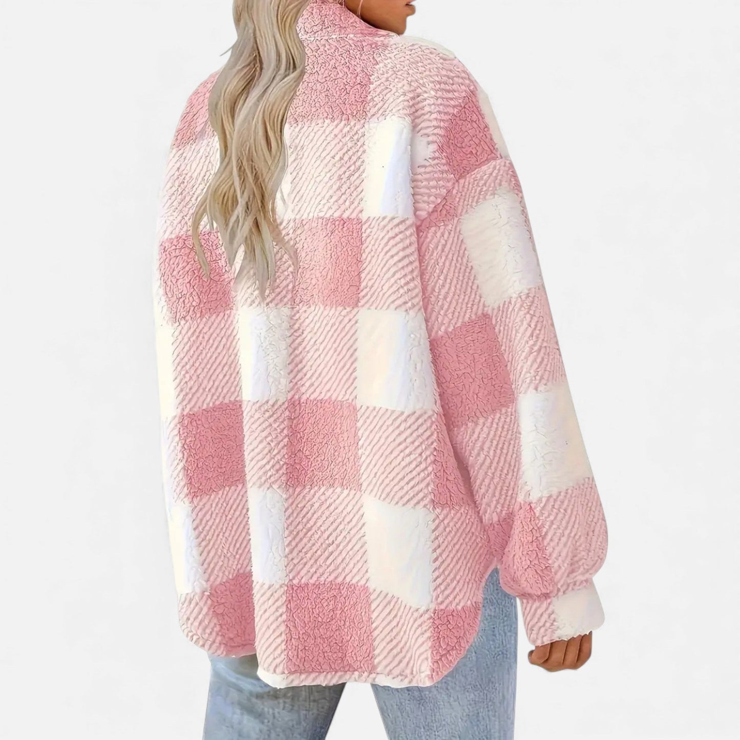 Just-Outlet | Women’s Plush Checkered Winter Jacket – High-Elasticity Coat