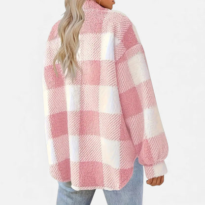 Just-Outlet | Women’s Plush Checkered Winter Jacket – High-Elasticity Coat