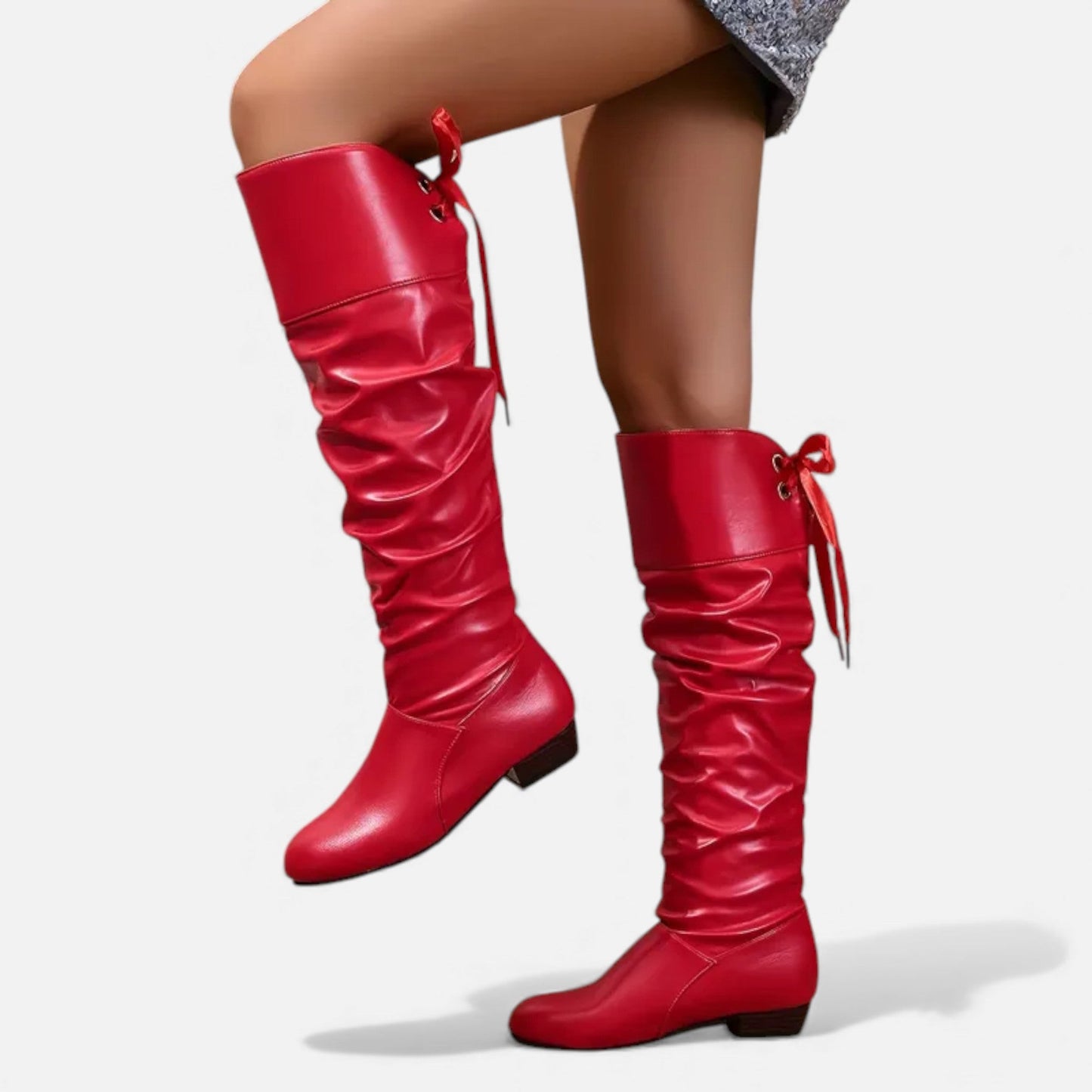 Just-Outlet | Women’s Bow Knee-High Boots – Classic Low-Heel Elegance
