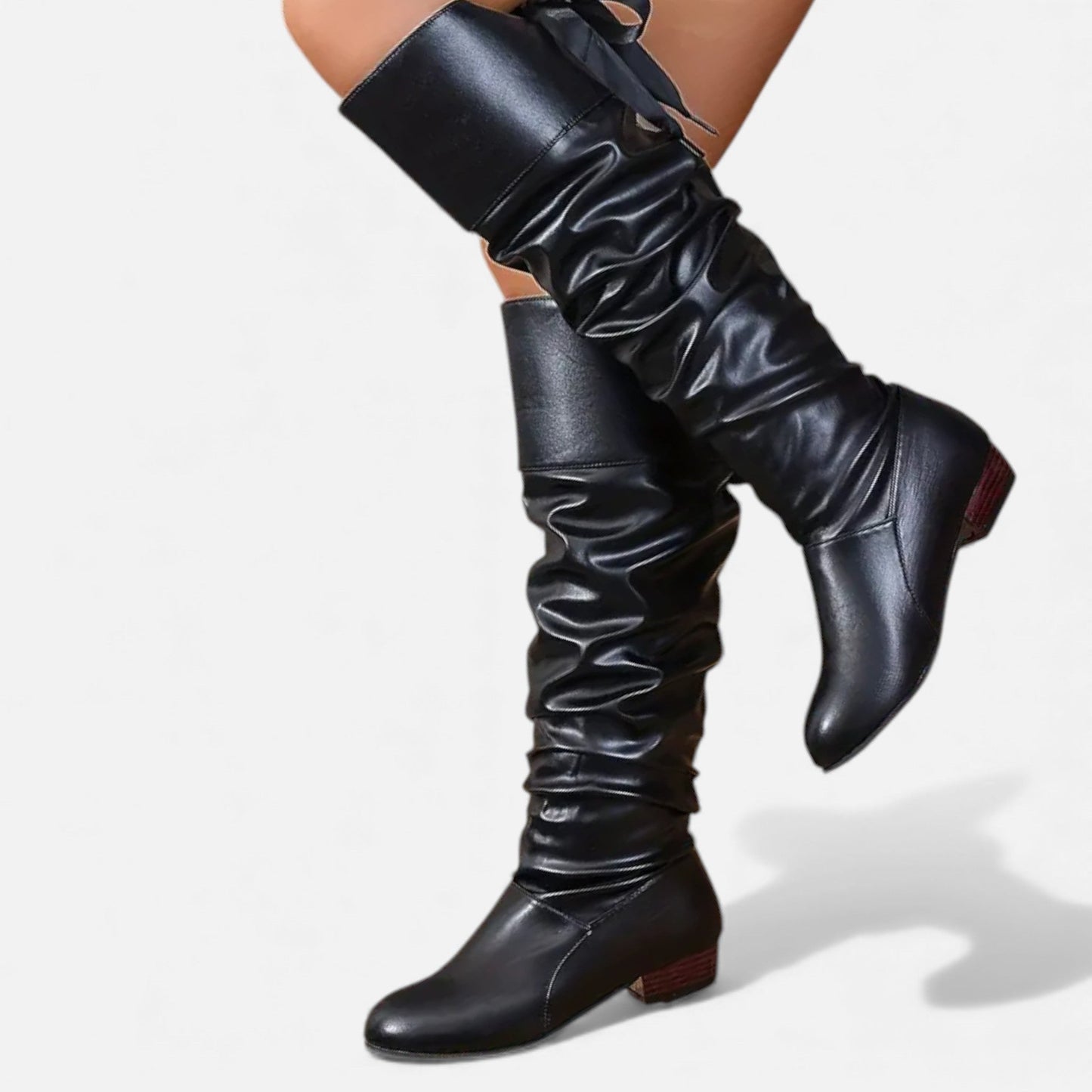 Just-Outlet | Women’s Bow Knee-High Boots – Classic Low-Heel Elegance