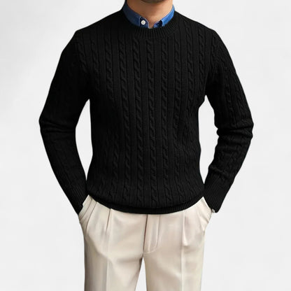 Just-Outlet | Men’s Round Neck Twisted Rope Knit Sweater – Classic Cable Jumper