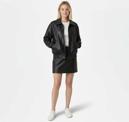 Just-Outlet | Women’s Faux-Leather Jacket – Classic Moto Edition