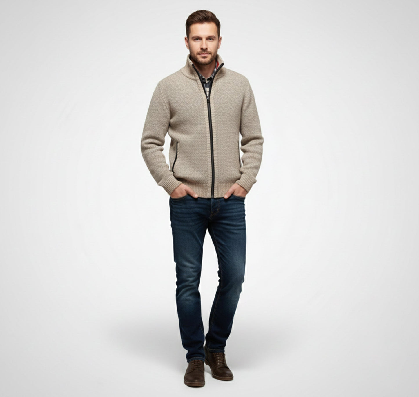 Just-Outlet | Men’s Knit Sweater Jacket – Warm Knit Layer