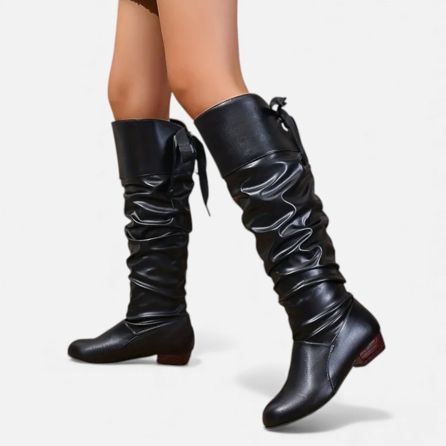 Just-Outlet | Women’s Bow Knee-High Boots – Classic Low-Heel Elegance