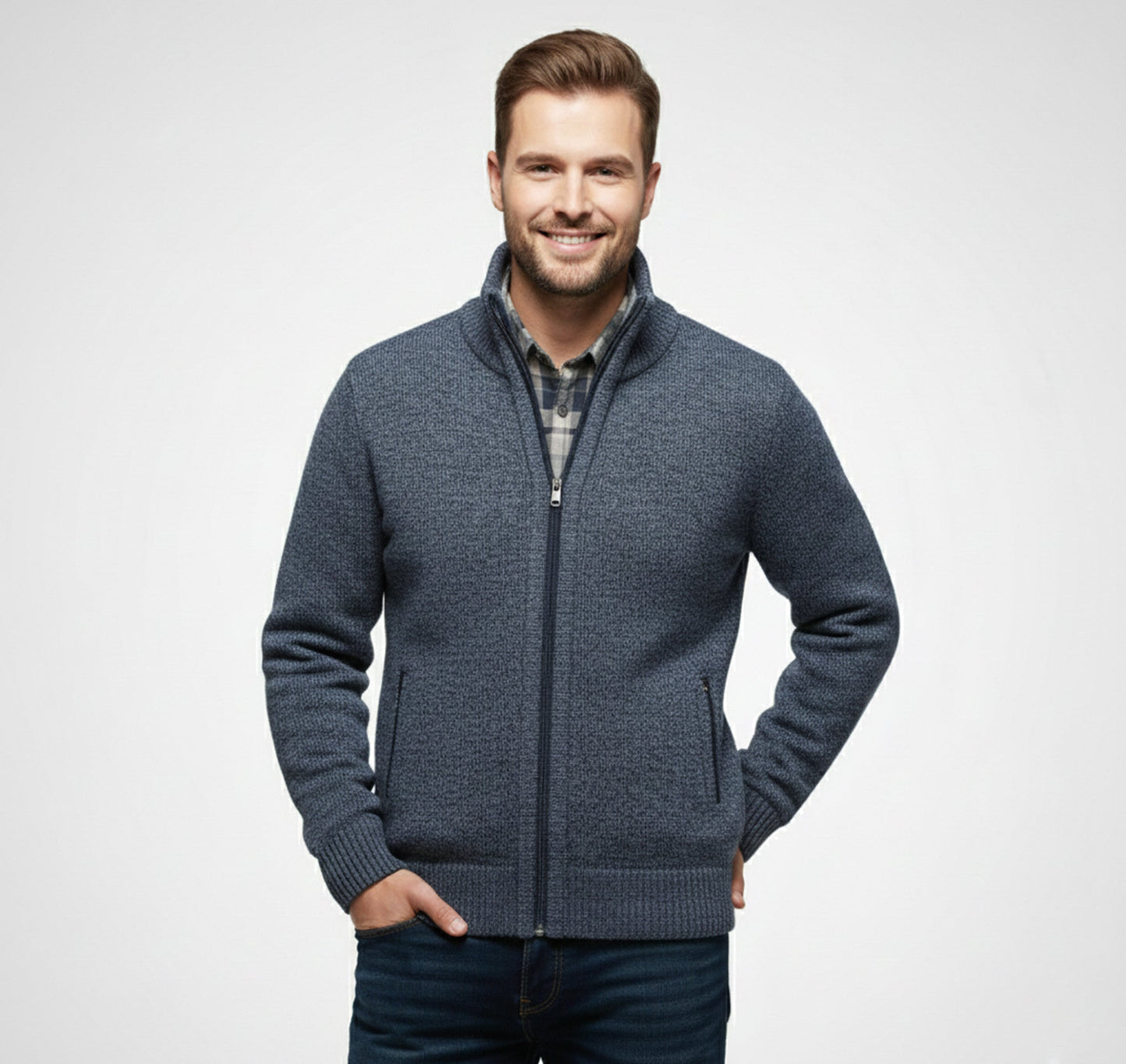 Just-Outlet | Men’s Knit Sweater Jacket – Warm Knit Layer