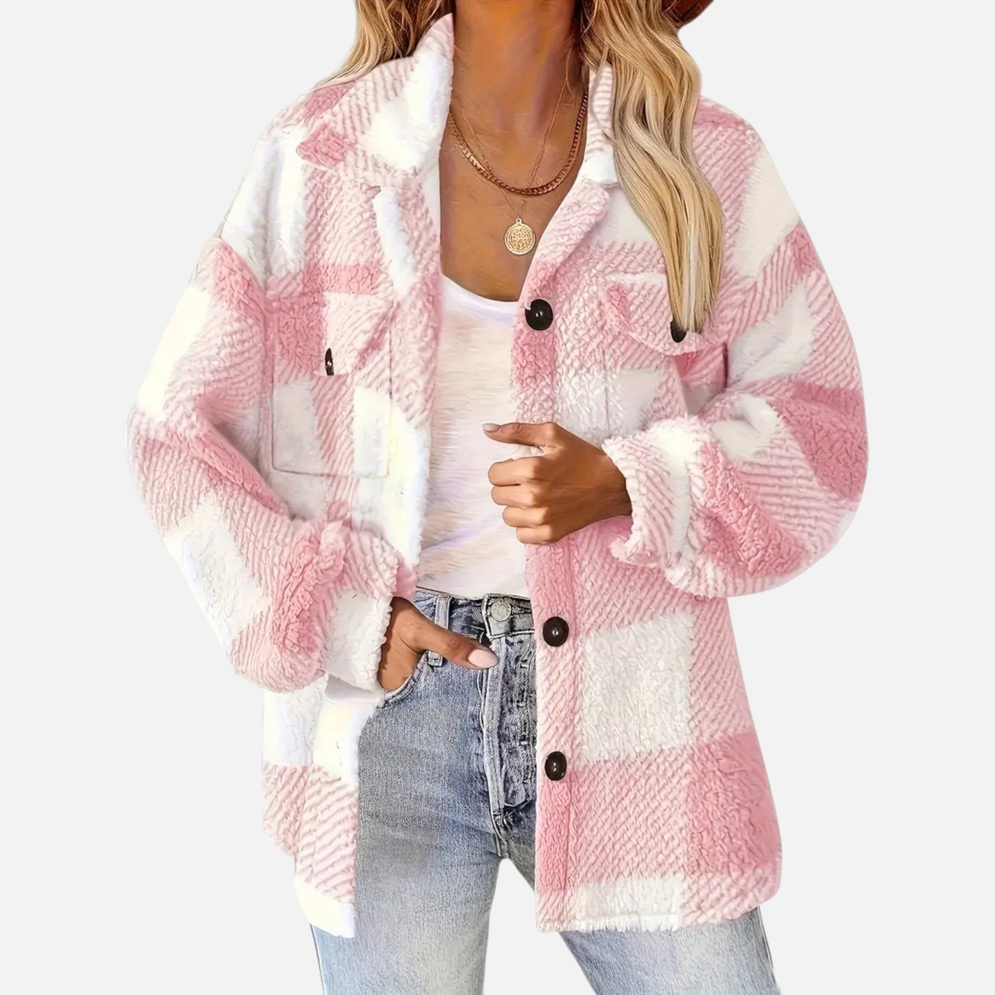 Just-Outlet | Women’s Plush Checkered Winter Jacket – High-Elasticity Coat