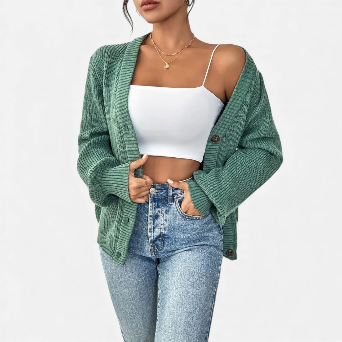 Just-Outlet | Women’s Knitted Cardigan Sweater – Elegant Front-Button Design