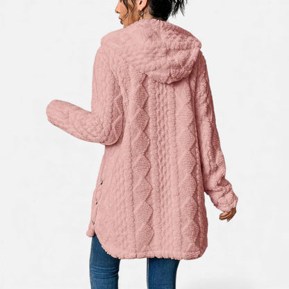 Just-Outlet | Women’s Jacquard Plush Hooded Cardigan – Winter Warm Elegance