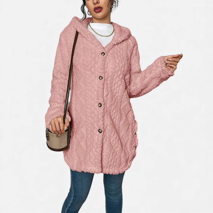 Just-Outlet | Women’s Jacquard Plush Hooded Cardigan – Winter Warm Elegance
