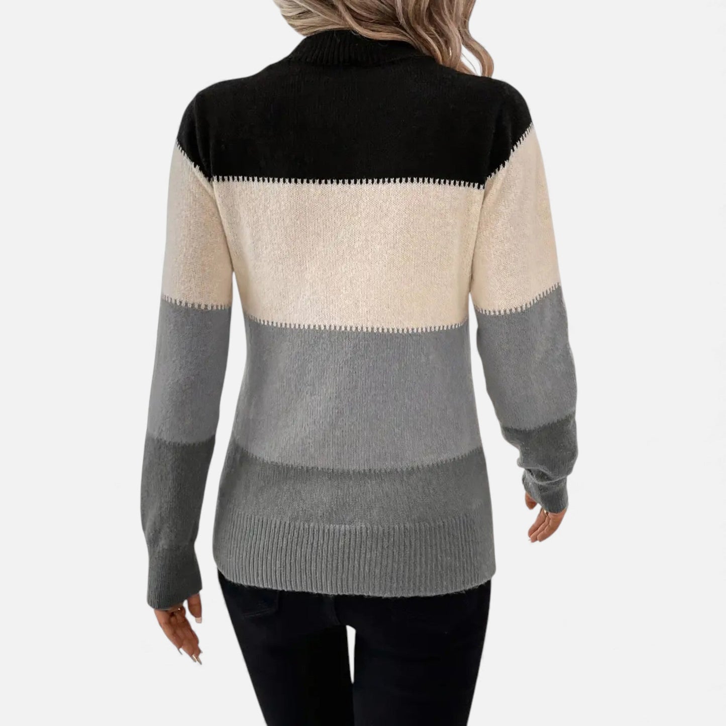 Just-Outlet | Women’s Sweater – Elegant Striped Crew-Neck