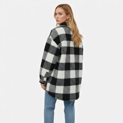 Just-Outlet | Women’s Plush Checkered Winter Jacket – High-Elasticity Coat