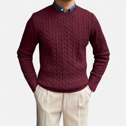 Just-Outlet | Men’s Round Neck Twisted Rope Knit Sweater – Classic Cable Jumper