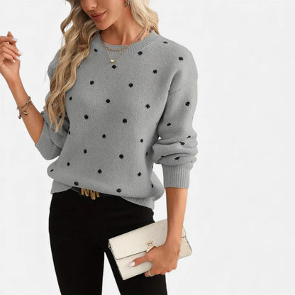 Just-Outlet | Women’s Sweater – Polka-Dot Crew-Neck Elegance