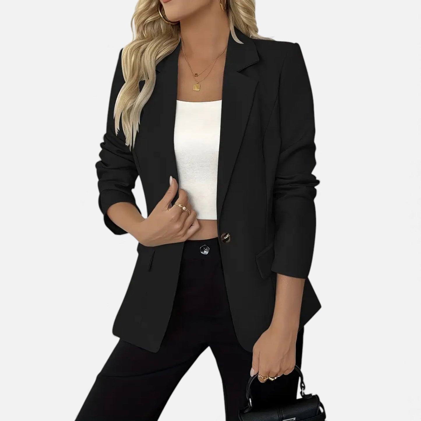 Just-Outlet | Women’s Classic Single-Breasted Blazer – Timeless Solid Elegance