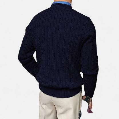 Just-Outlet | Men’s Round Neck Twisted Rope Knit Sweater – Classic Cable Jumper