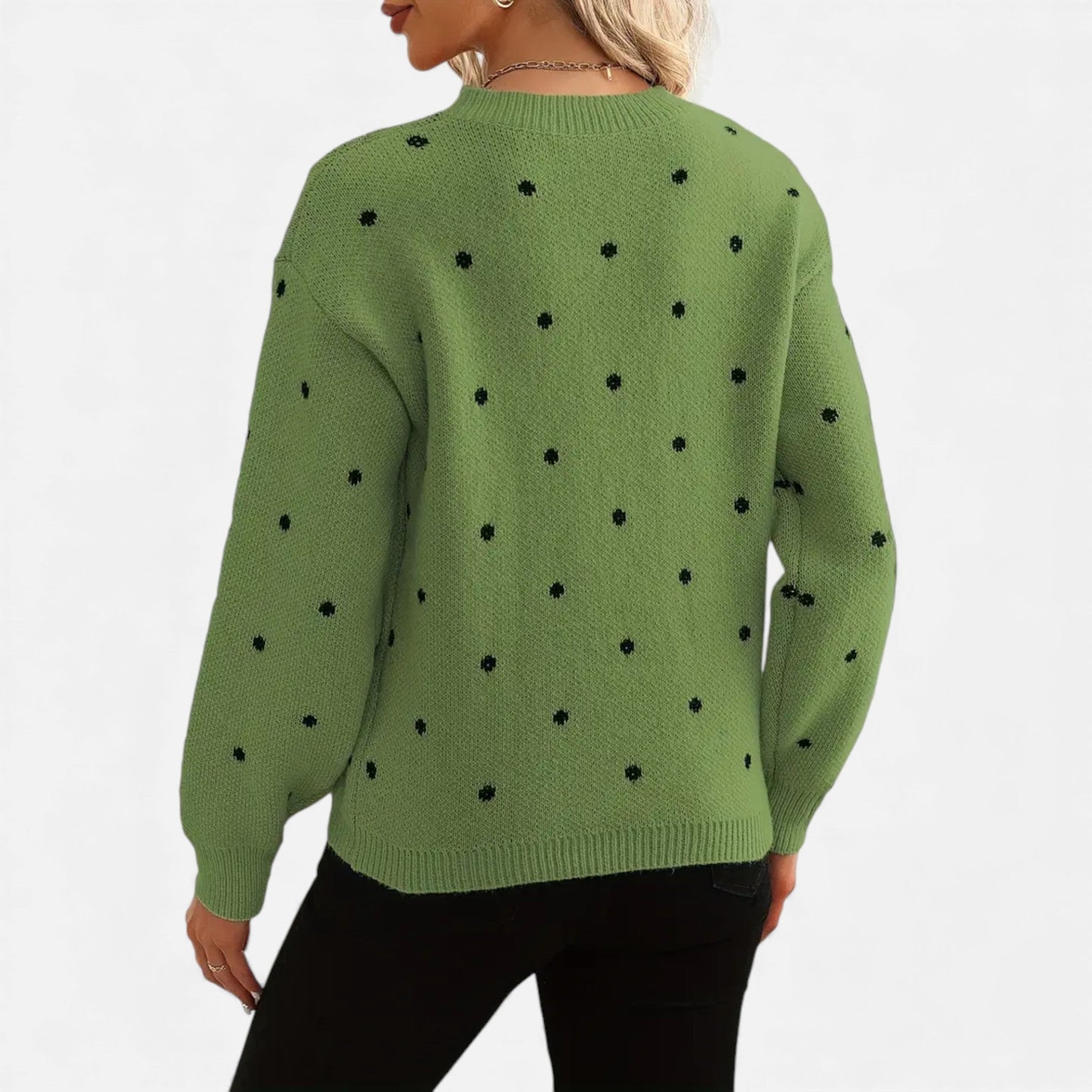 Just-Outlet | Women’s Sweater – Polka-Dot Crew-Neck Elegance