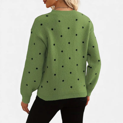 Just-Outlet | Women’s Sweater – Polka-Dot Crew-Neck Elegance