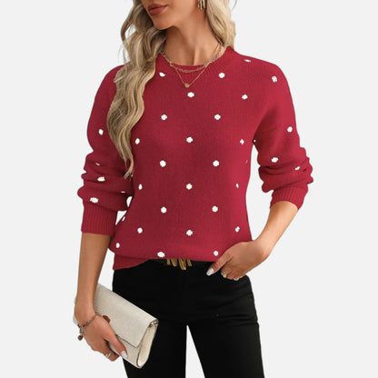 Just-Outlet | Women’s Sweater – Polka-Dot Crew-Neck Elegance