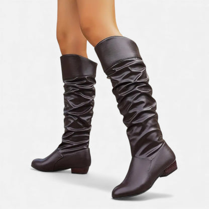 Just-Outlet | Women’s Pleated Tube Boots – Block Heel Elegance