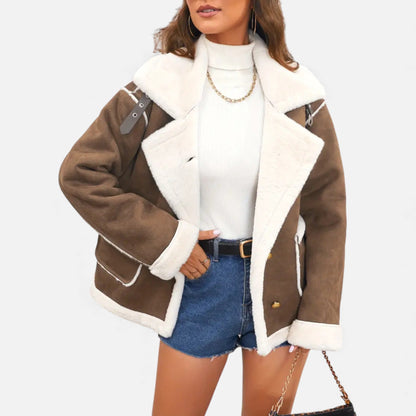 Just-Outlet | Women’s Faux-Wool Winter Jacket – Collar Coat with Pockets