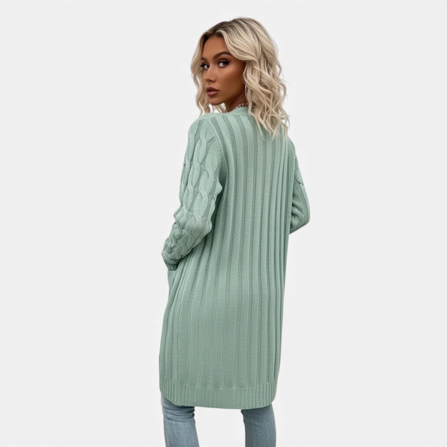 Just-Outlet | Women’s Twisted Knit Long Cardigan – Vintage Buttoned Elegance