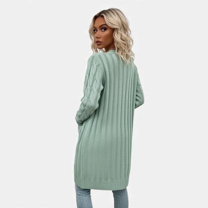 Just-Outlet | Women’s Twisted Knit Long Cardigan – Vintage Buttoned Elegance