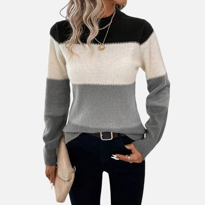 Just-Outlet | Women’s Sweater – Elegant Striped Crew-Neck