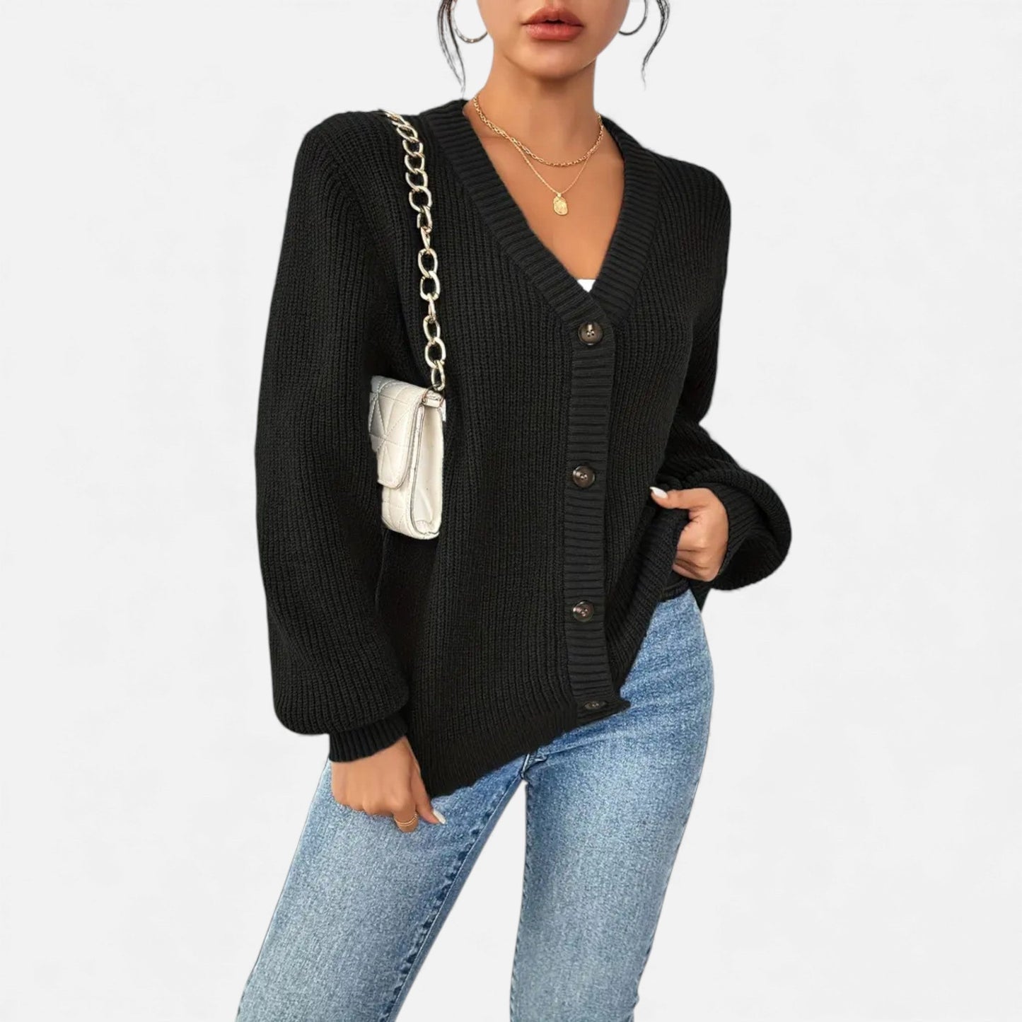 Just-Outlet | Women’s Knitted Cardigan Sweater – Elegant Front-Button Design