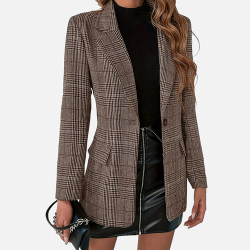 Just-Outlet | Women’s Plaid Lapel Blazer – Elegant Workwear Essential