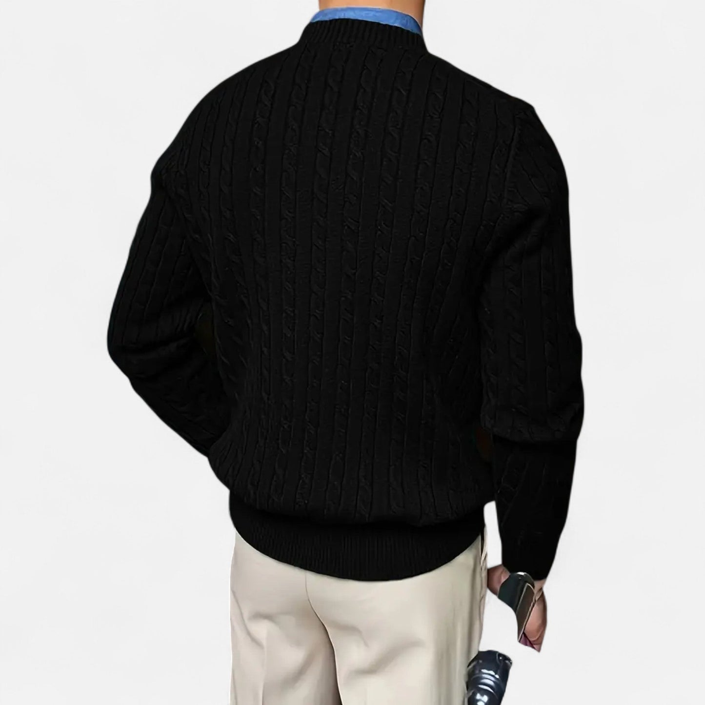 Just-Outlet | Men’s Round Neck Twisted Rope Knit Sweater – Classic Cable Jumper