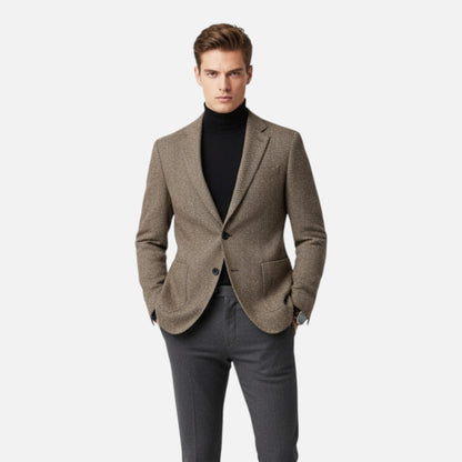Just-Outlet | Men’s Herringbone Wool Blazer – Classic Single-Breasted Refinement