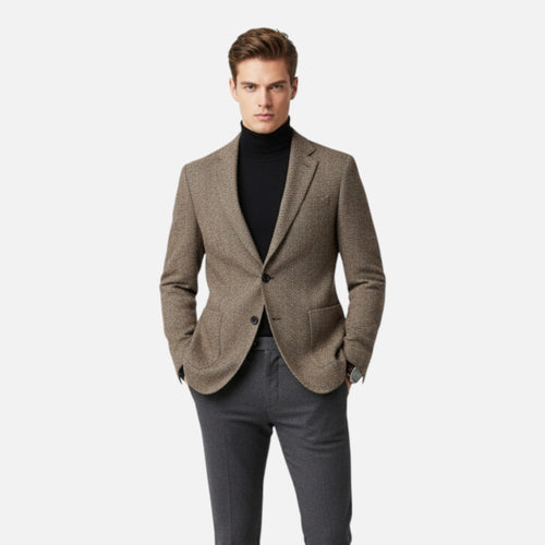 Just-Outlet | Men’s Herringbone Wool Blazer – Classic Single-Breasted Refinement