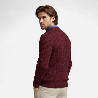 Just-Outlet | Men’s Round Neck Twisted Rope Knit Sweater – Classic Cable Jumper