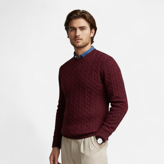 Just-Outlet | Men’s Round Neck Twisted Rope Knit Sweater – Classic Cable Jumper