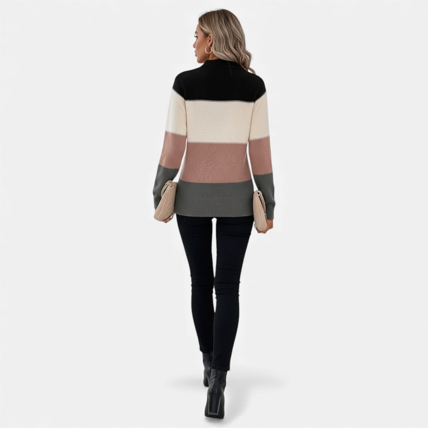 Just-Outlet | Women’s Sweater – Elegant Striped Crew-Neck