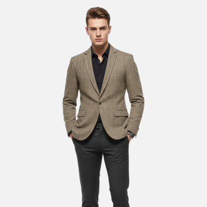 Just-Outlet | Men’s Check Tweed Blazer – Classic Single-Breasted Design