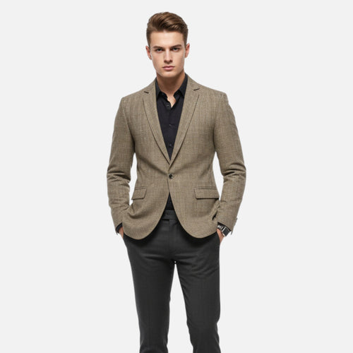 Just-Outlet | Men’s Check Tweed Blazer – Classic Single-Breasted Design