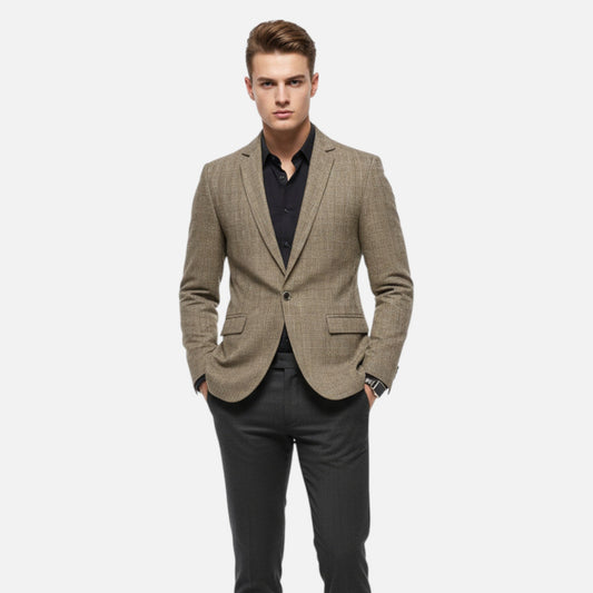 Just-Outlet | Men’s Check Tweed Blazer – Classic Single-Breasted Design