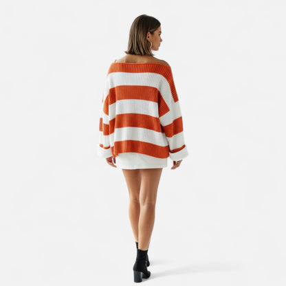 Just-Outlet | Women’s Sweater – Striped Round Neck Elegance