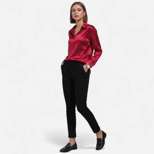 Just-Outlet | Women’s Blouse – Elegant Satin Slim Fit