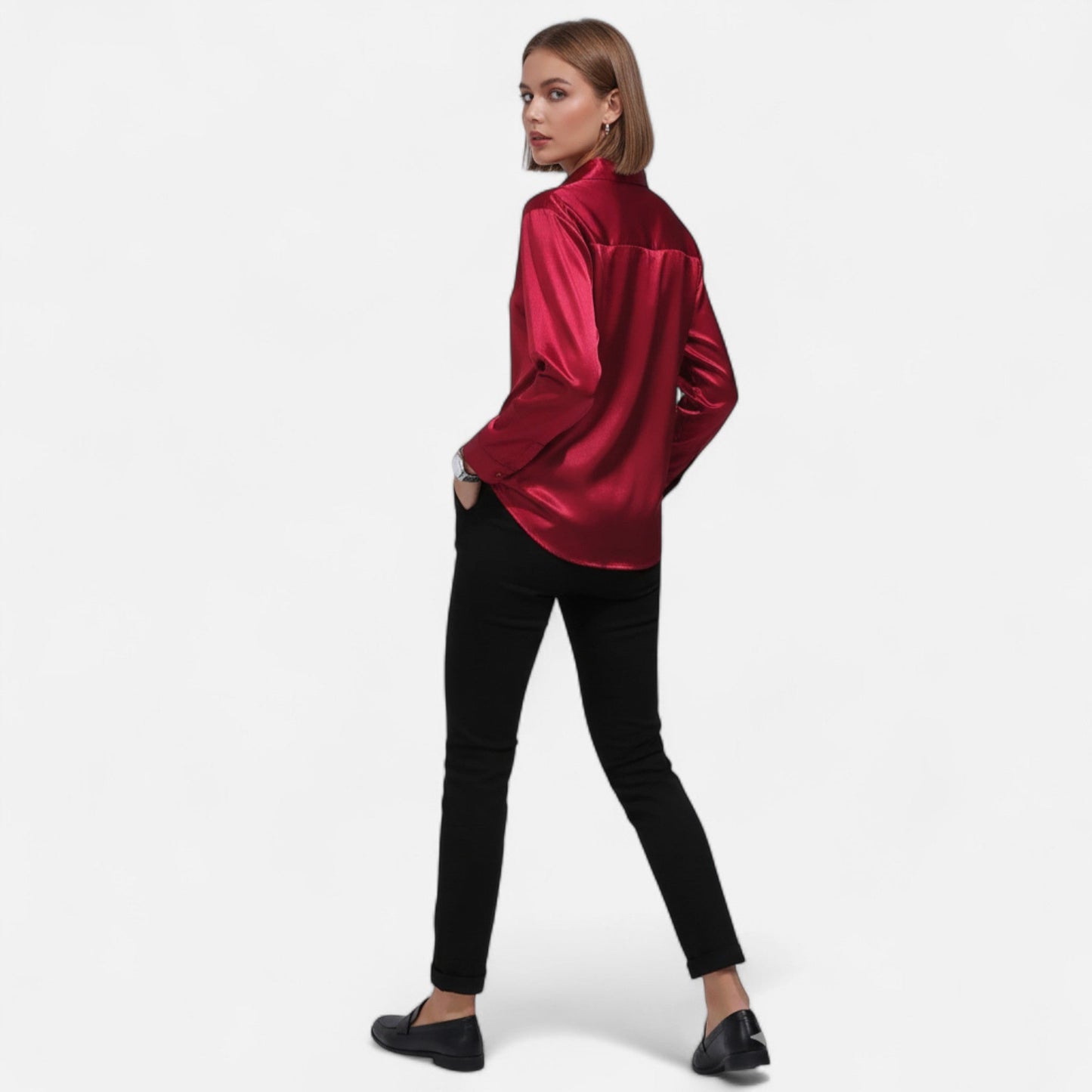 Just-Outlet | Women’s Blouse – Elegant Satin Slim Fit