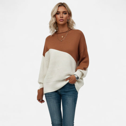 Just-Outlet | Women’s Knitted Sweater – Elegant Contrast Design
