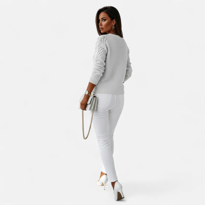 Just-Outlet | Women’s Sweater – Jacquard Hollow Round Neck Elegance